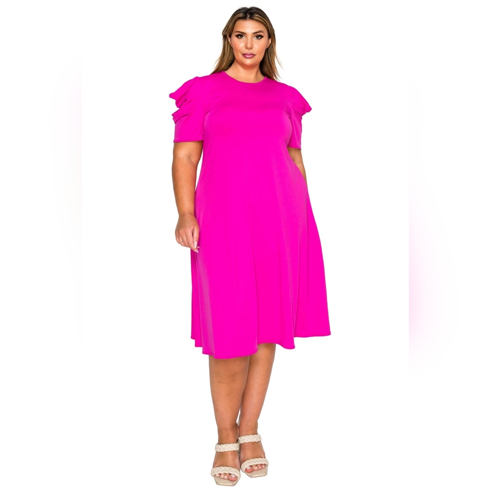 NEW NWT Livd Aparel PS Size Aleyna Flare Neon Fuchsia Ruffle Sleeve Dress Sz 3XL